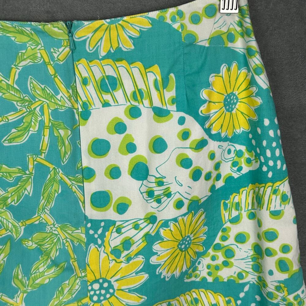 Vintage Lilly Pulitzer Skirt Womens 6 Green Floral Fish Tropical Beachy Bright - Picture 3 of 10